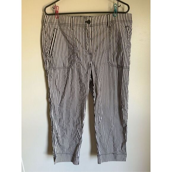 Chico’s Secret Stretch black white stripe cotton pants sz 2 nautical beachy brea - Picture 3 of 10